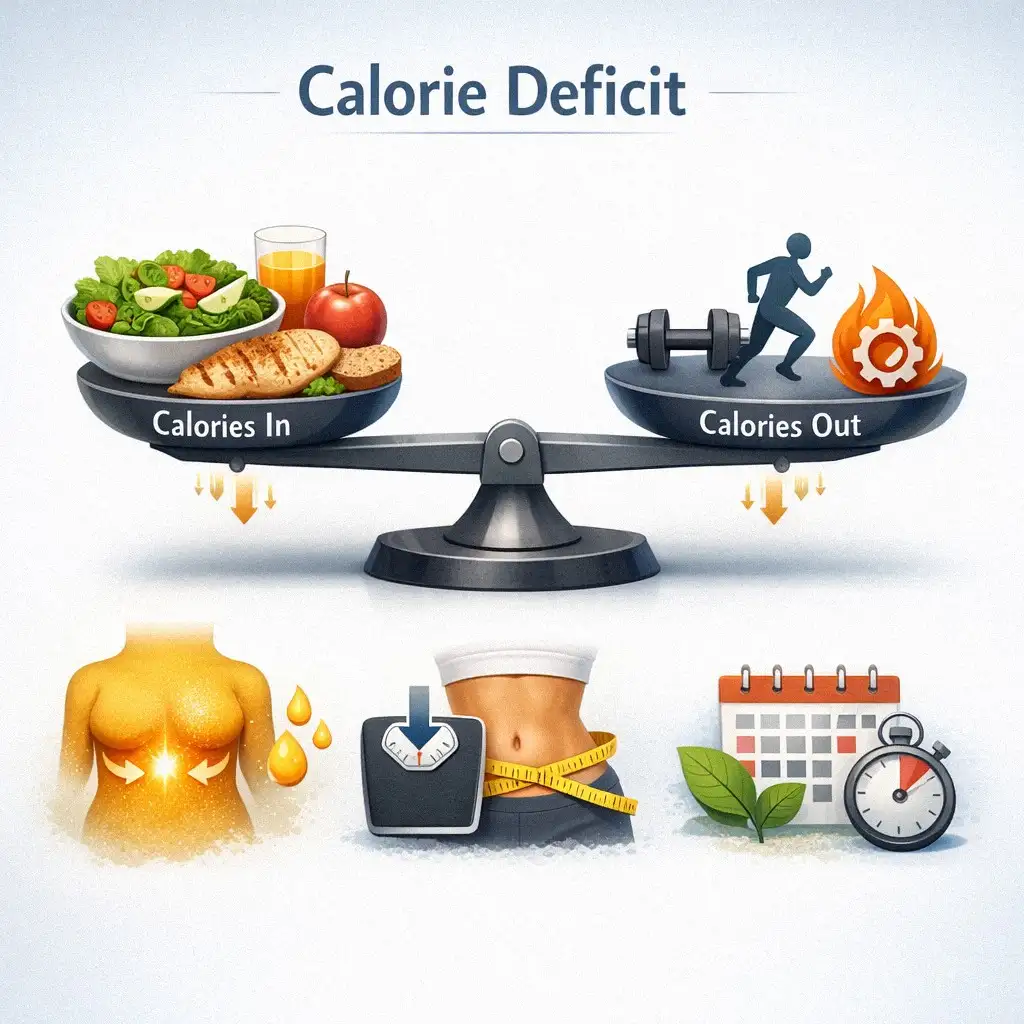 Biểu đồ minh họa khái niệm thâm hụt calo để giảm cân