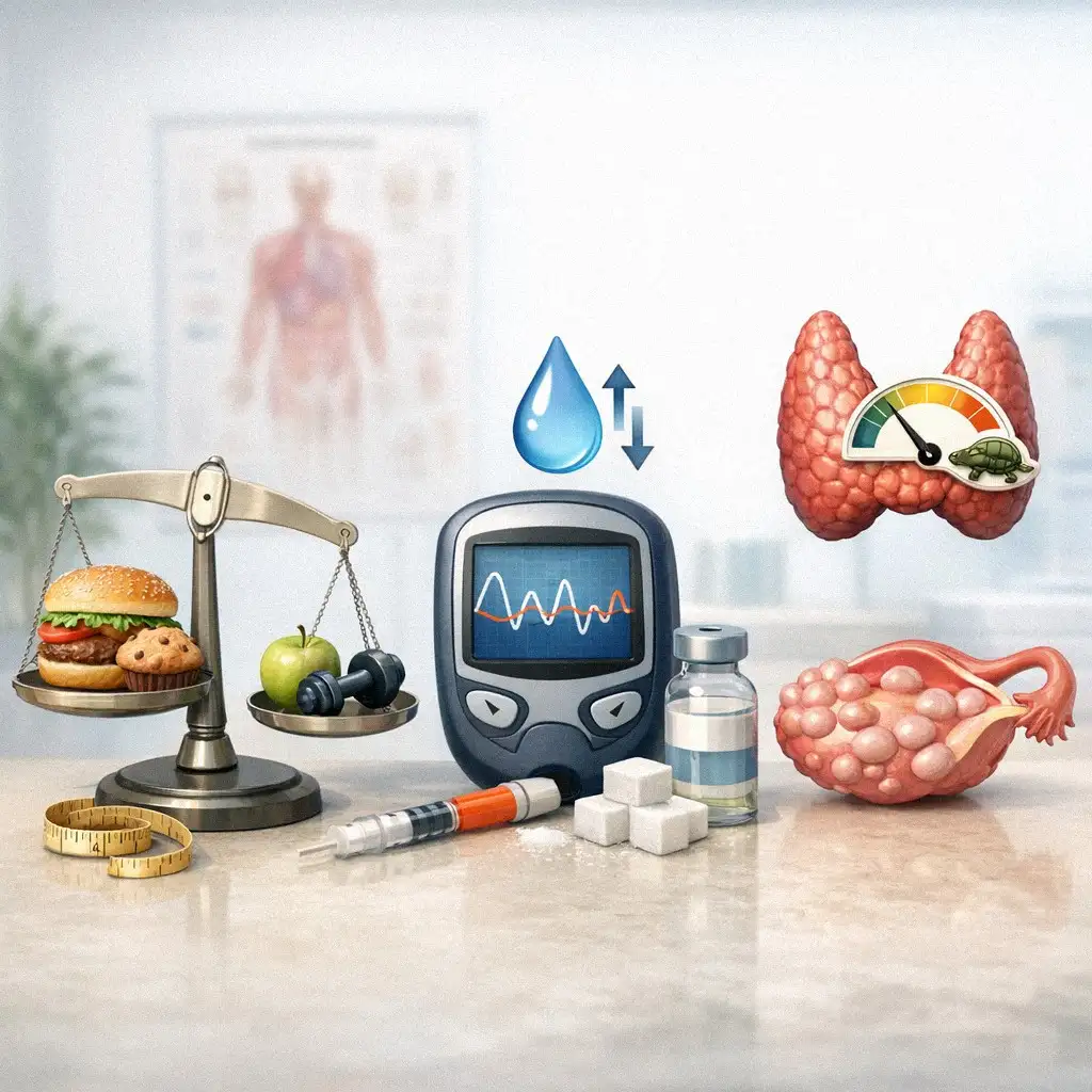 Hình ảnh minh họa các bệnh lý chuyển hóa ảnh hưởng đến việc giảm cân