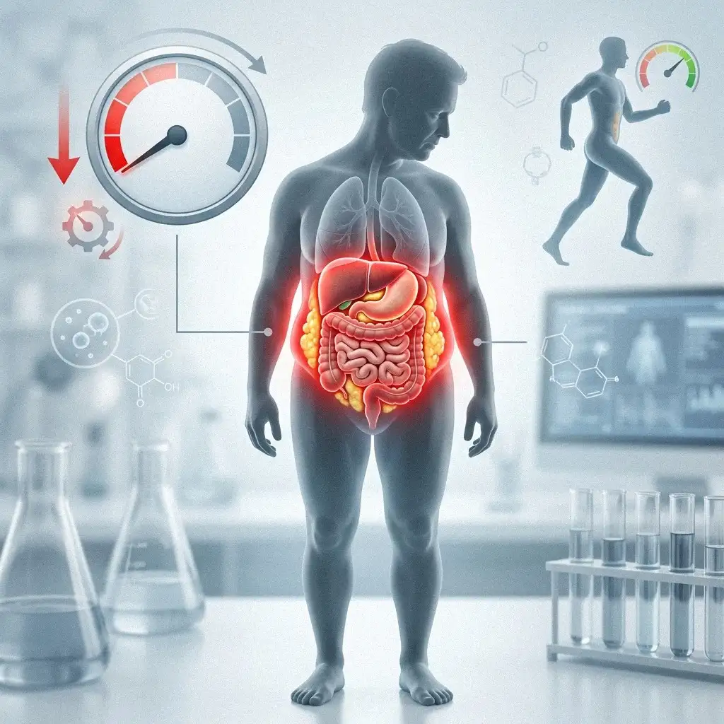 Hình ảnh minh họa sự chậm lại của trao đổi chất và tích mỡ nội tạng