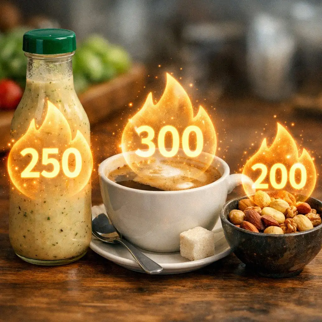 Minh họa calo ẩn trong các loại sốt, đồ uống và hạt