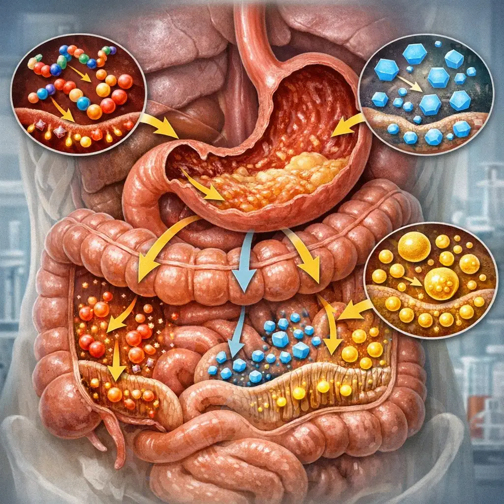 Minh họa hệ tiêu hóa với sự tập trung vào protein