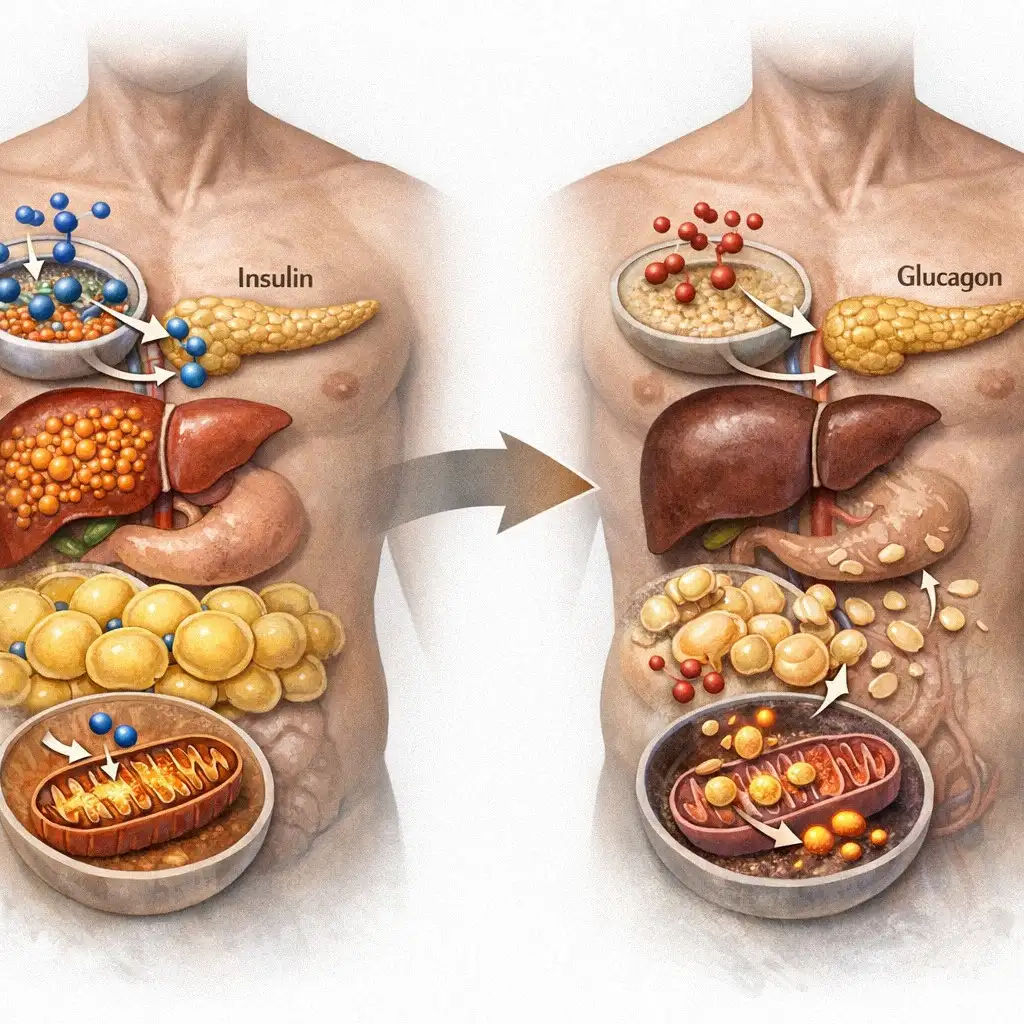 Minh họa khoa học về quá trình chuyển đổi trao đổi chất (metabolic switching)