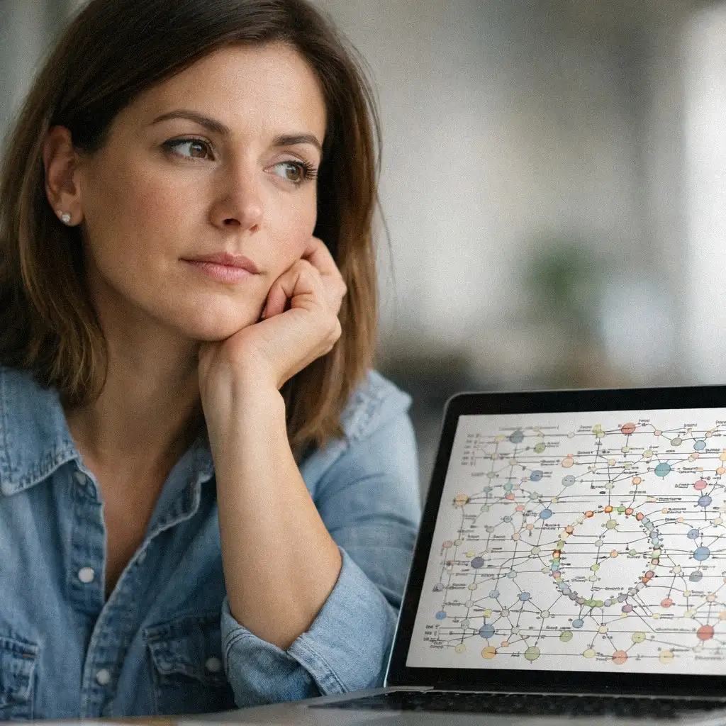 Người phụ nữ đang suy ngẫm về biểu đồ trao đổi chất