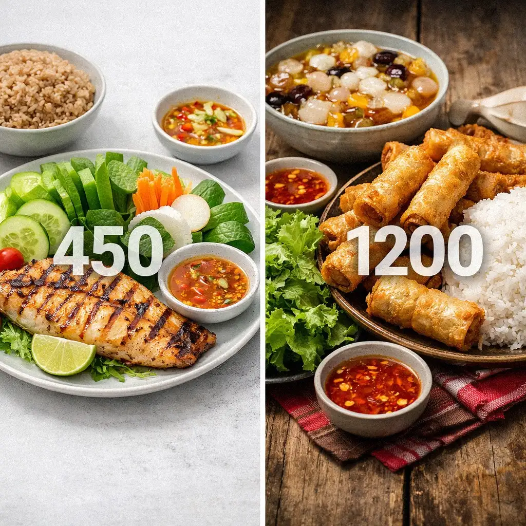 So sánh bữa ăn lành mạnh và bữa ăn thừa calo trong phương pháp nhịn ăn 16/8