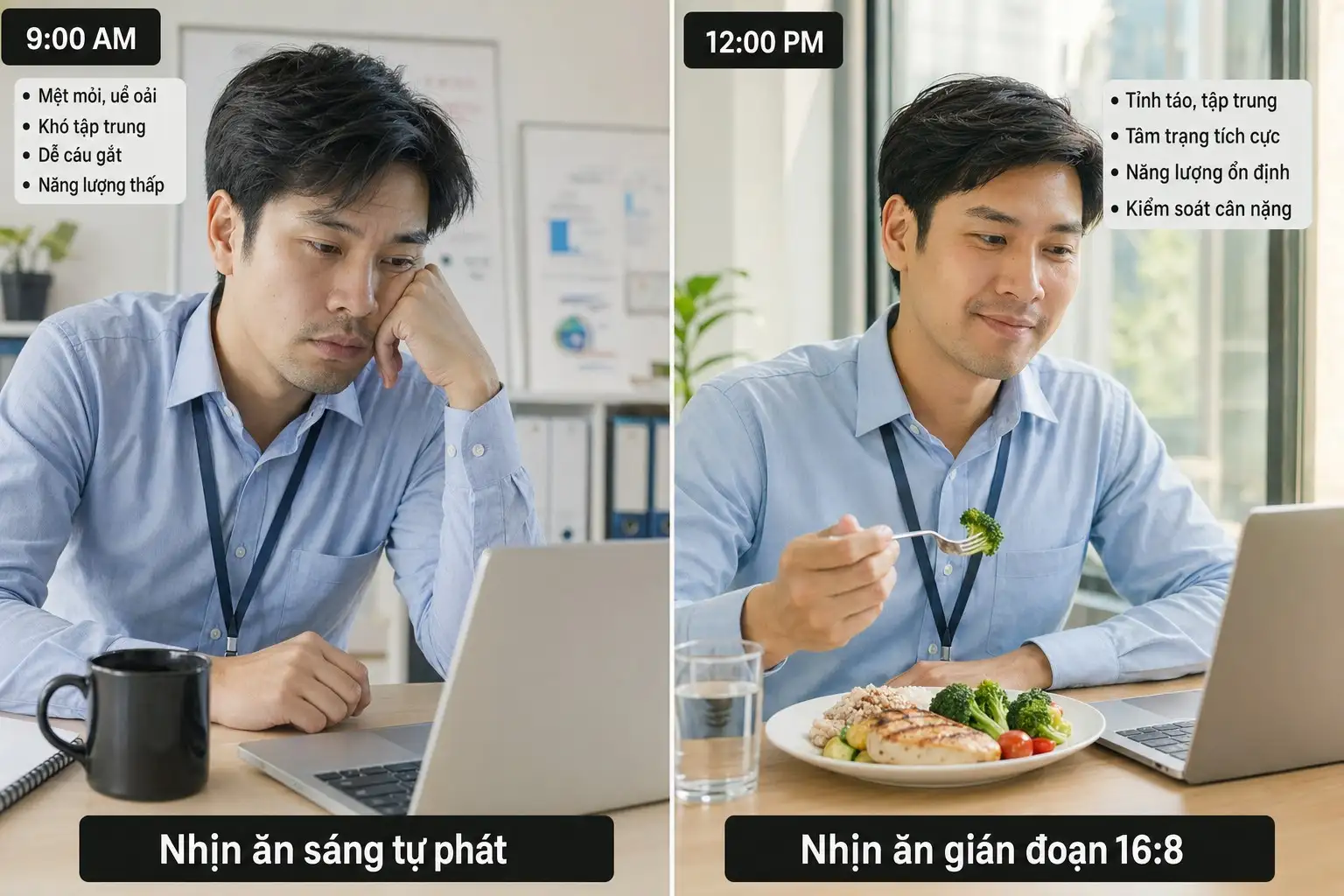 So sánh nhịn ăn sáng thông thường và nhịn ăn gián đoạn 16:8